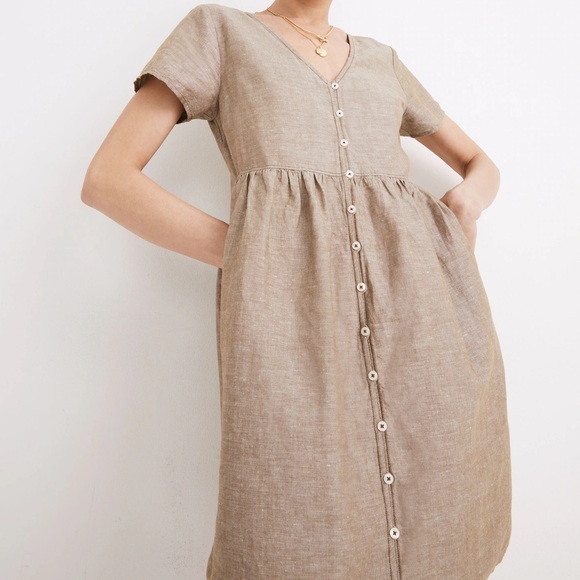 Madewell Linen Blend Button Front Dress - Picture 2 of 3